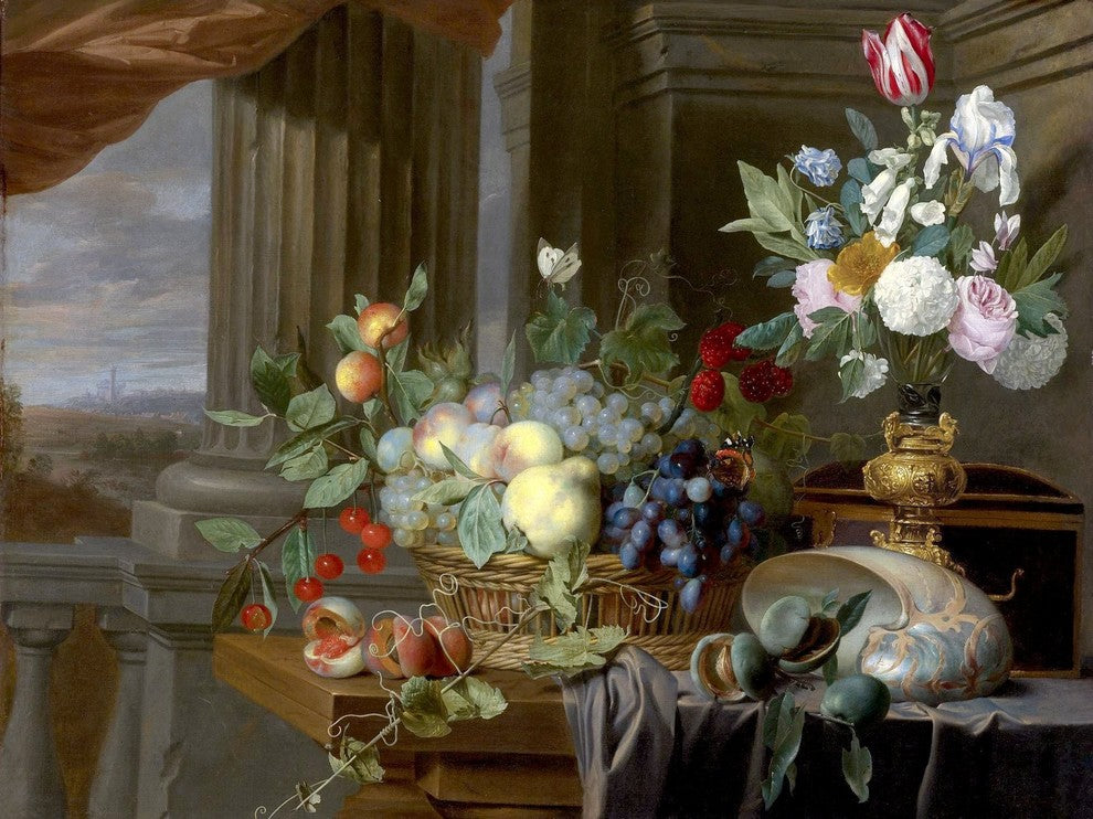 Tile Mural Still Life Of A Basket Of Fruit Carstian Luyckx, 6"x8", Matte