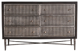 Sarah 6 Drawer Chest, Mango Solid Wood Antique Brown Finish on Iron Base