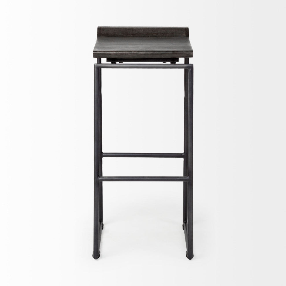 Givens Black Solid Wood Seat with Black Metal Frame Bar Stool