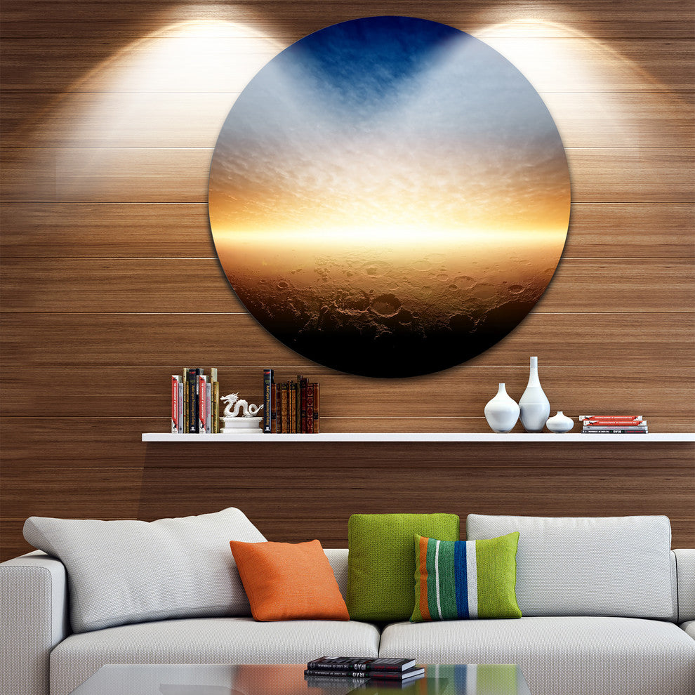 Sunset On Planet Mars, Modern Spacescape Disc Metal Wall Art, 38"