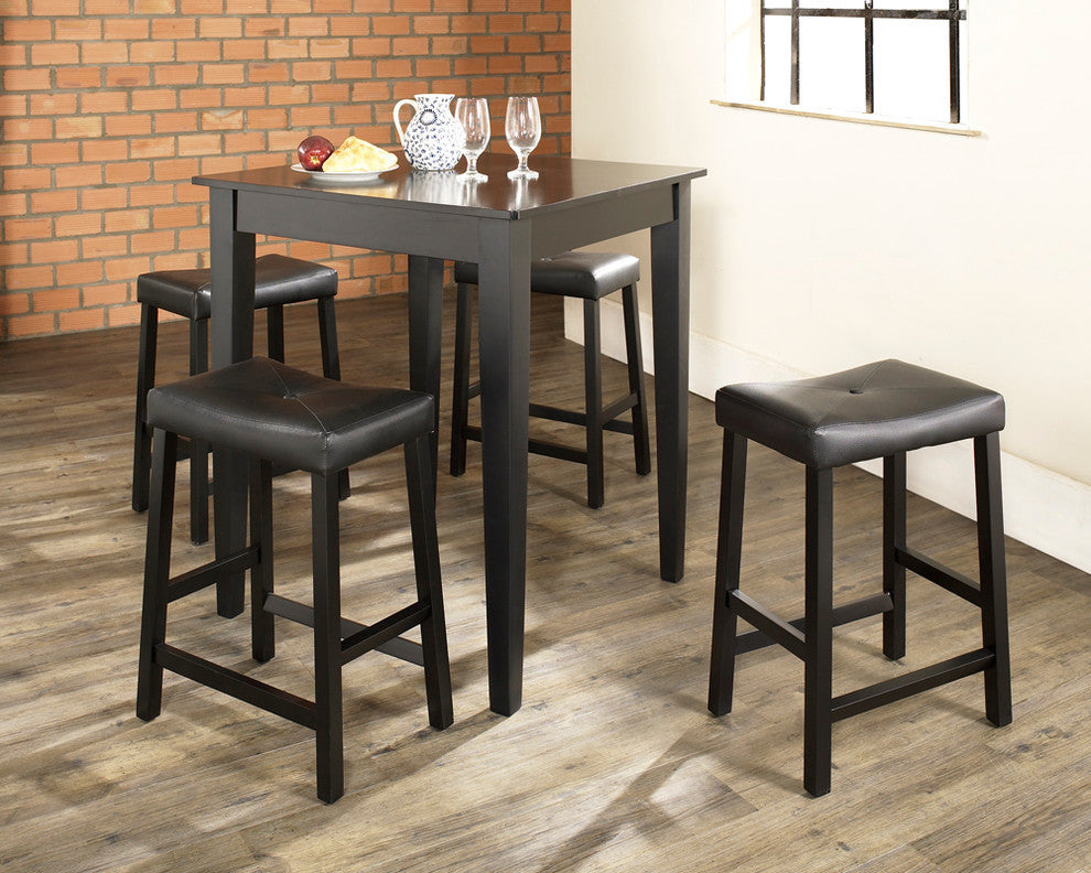 5-Piece Pub Dining Set With Tapered Leg and Upholstered Saddle Stools