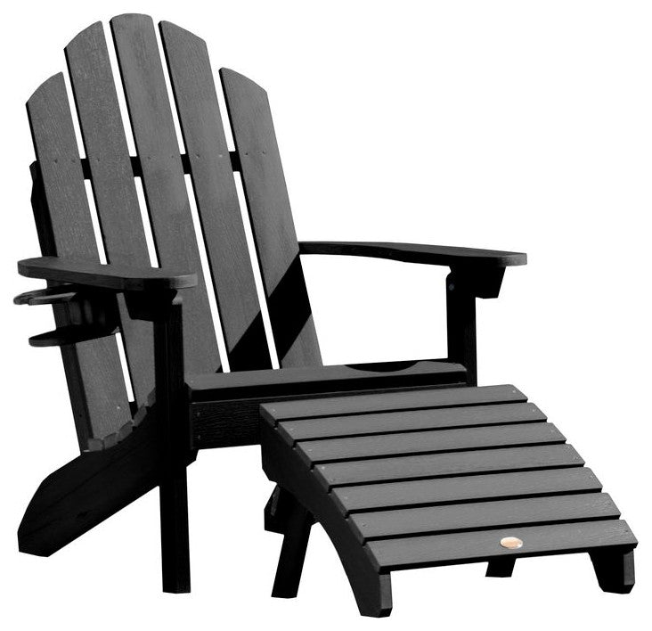 Westport Adirondack Chair and Folding Ottoman Set, Black