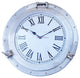 Brushed Nickel Deluxe Class Porthole Clock 17'', Nautical Wall Clock, Beach