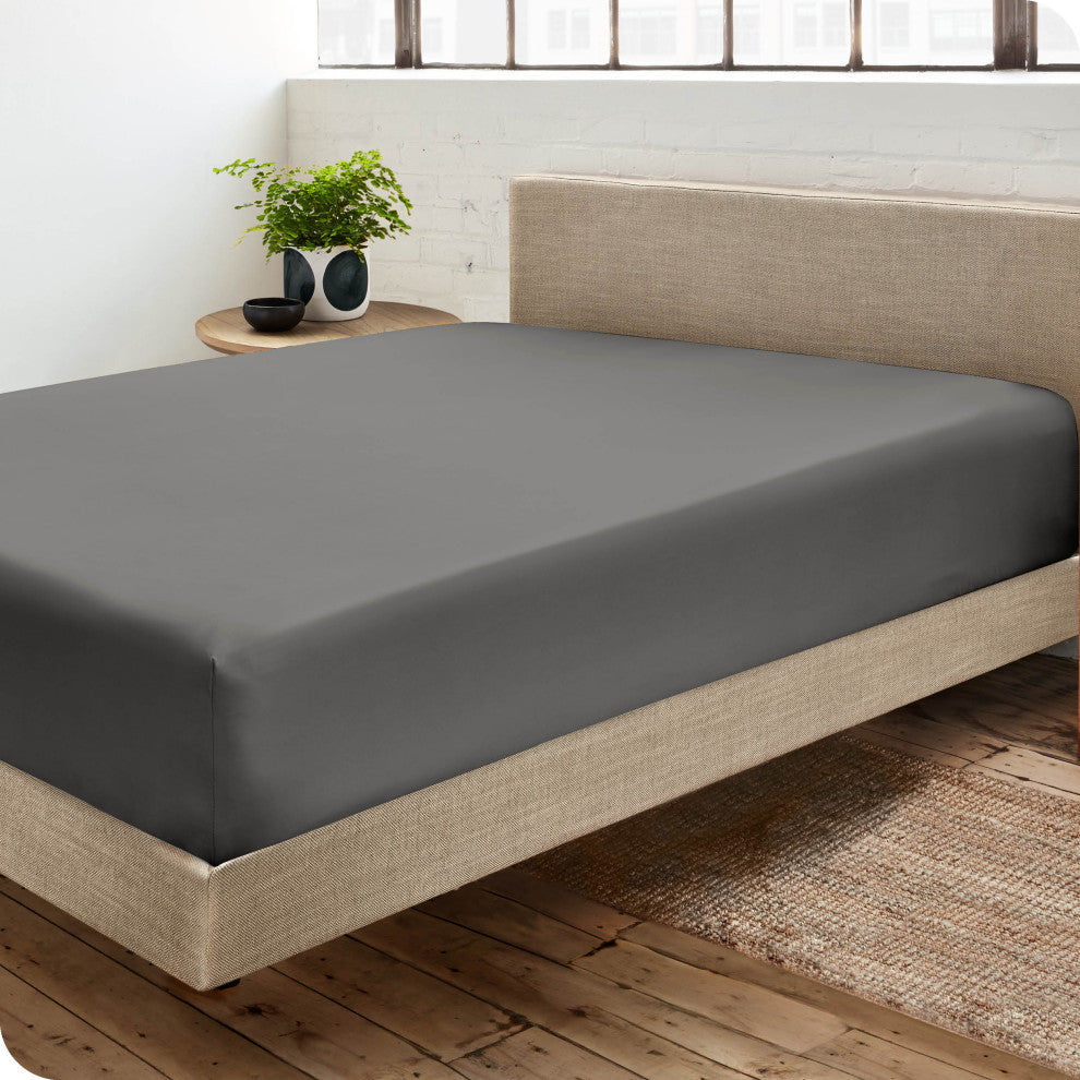Bare Home Microfiber Fitted Sheet Deep Pocket, Gray, Split Head Flex King