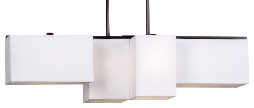 4 Light Island Pendant, Antique Bronze, Off White Linen Shade