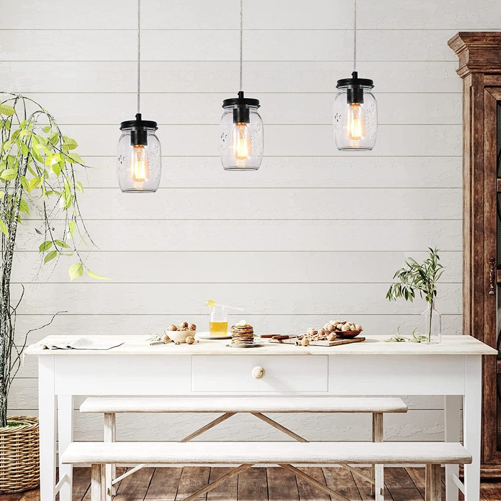 Mason Jar Glass Pendant Light Fixture Plug in Hang Lamp