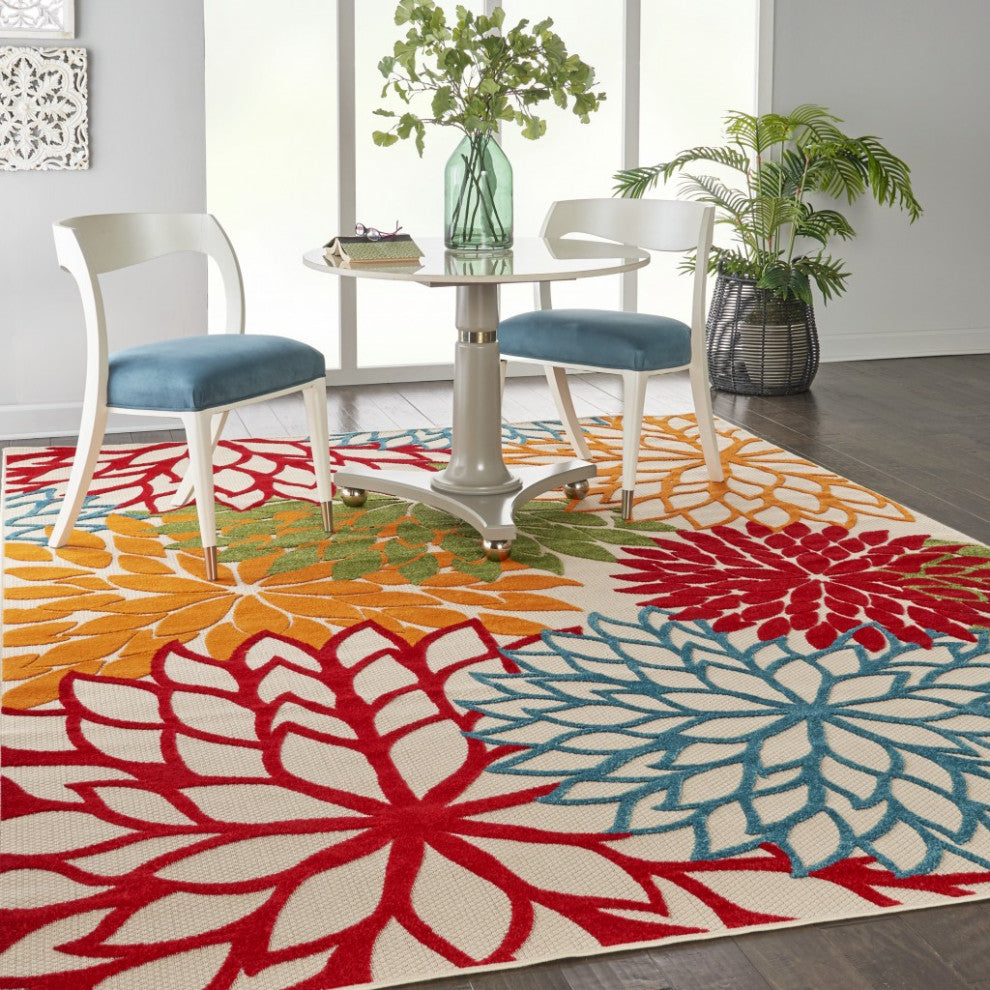 6 x 9 Green Floral Indoor Outdoor Area Rug