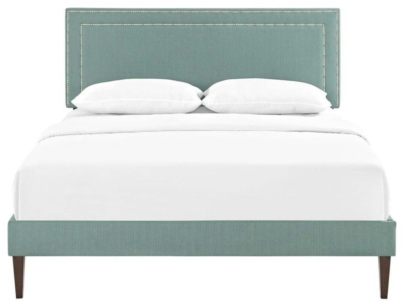 Modway Jessamine King Fabric Platform Bed With Squared Tapered Legs, Laguna