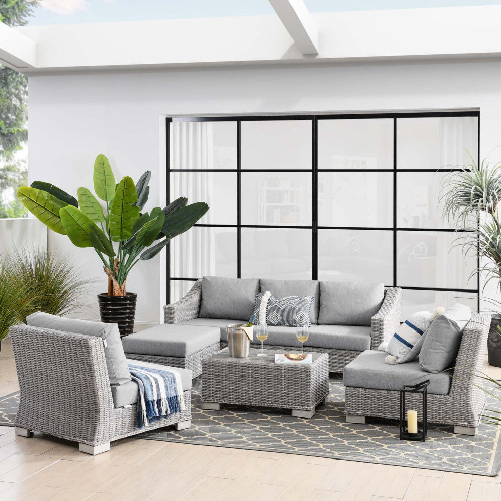 Lounge Sectional Sofa Chair Set, Rattan, Wicker, Gray, Modern, Outdoor