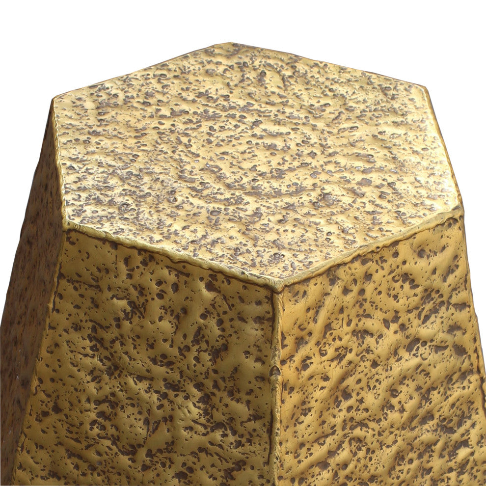 Benzara UPT-272884 Accent Metal End Table With Engraved Details, Brass