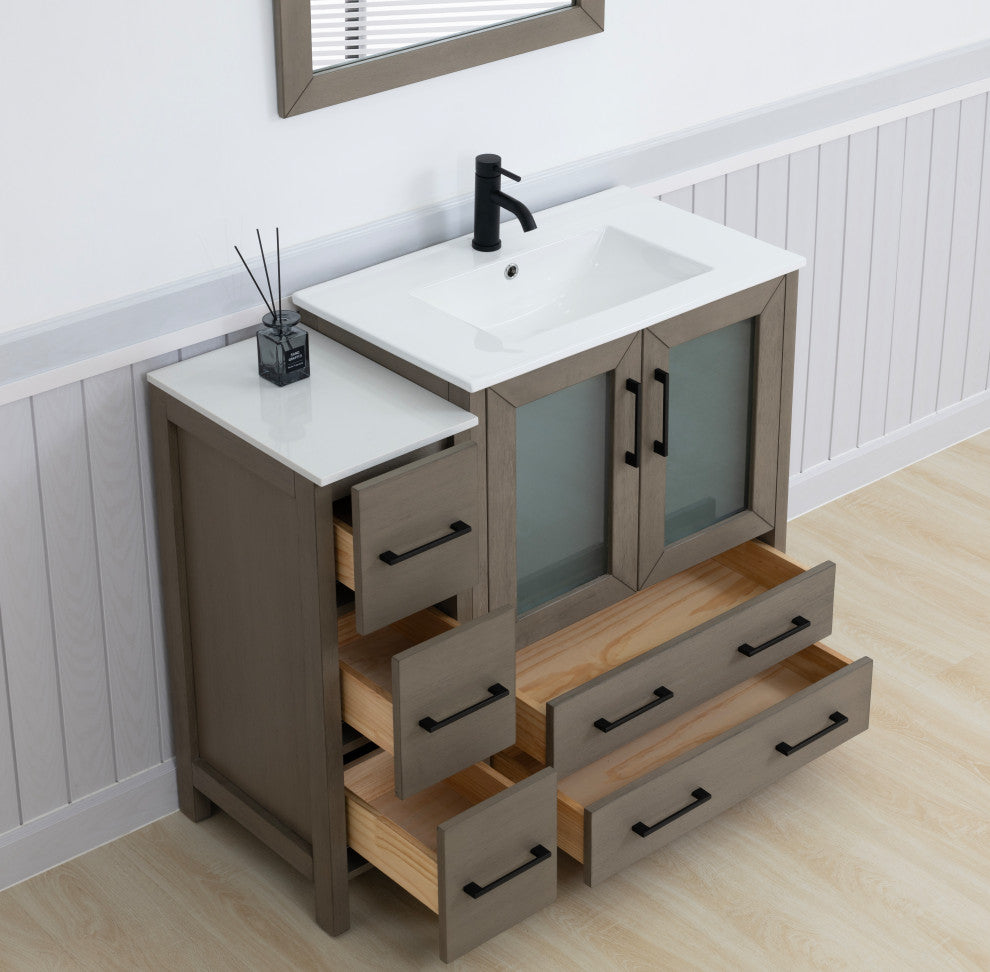 Vanity Art Single-Sink Vanity Set With Ceramic Top, 42", Driftwood Gray