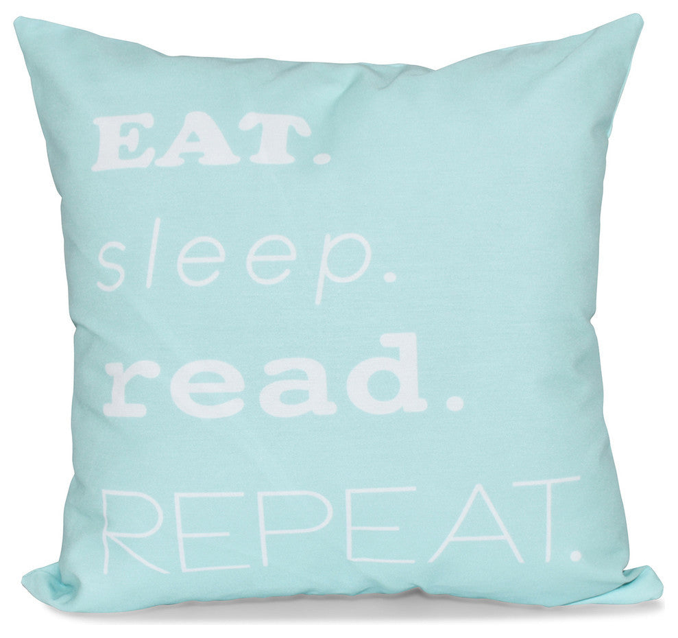 My Mantra, Word Print Outdoor Pillow, Aqua, 18"x18"
