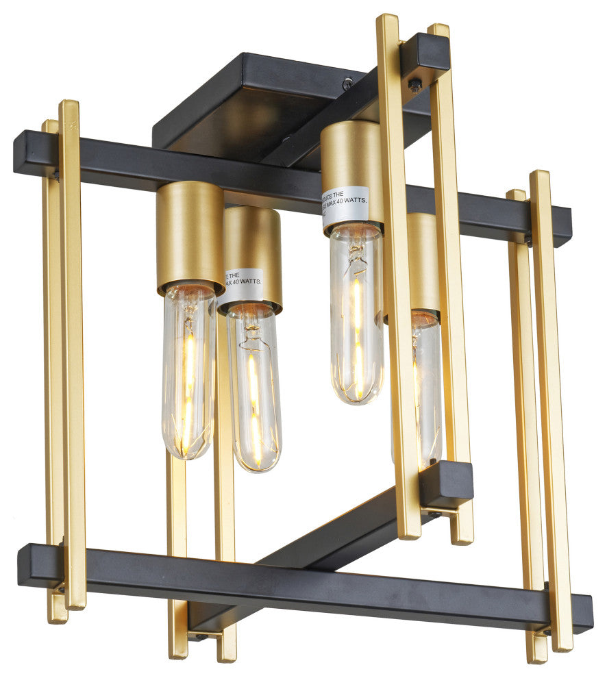 WAREHOUSE OF TIFFANY'S WSD008 Black & Gold 4-Light Open-Cage Metal Flush Mount
