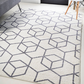 Tumbling Blocks Modern Geometric White/Gray 5'x8' Area Rug