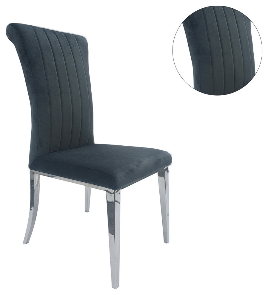 Set of 2 Dining Side Chairs with Chrome Legs, Dark Gray