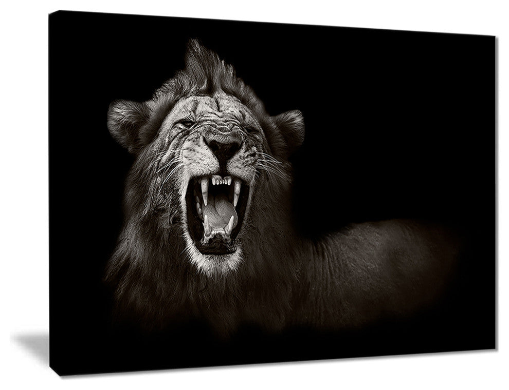 "Lion Displaying Fiery Face" Animal Digital Canvas Print, 20"x12"