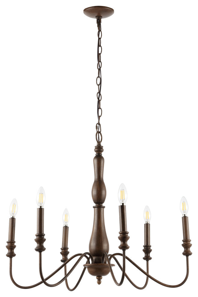 Victoria 29" 6-Light Rustic Midcentury Iron LED Chandelier, Brown