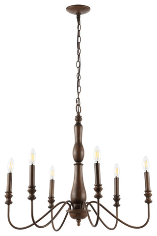 Victoria 29" 6-Light Rustic Midcentury Iron LED Chandelier, Brown
