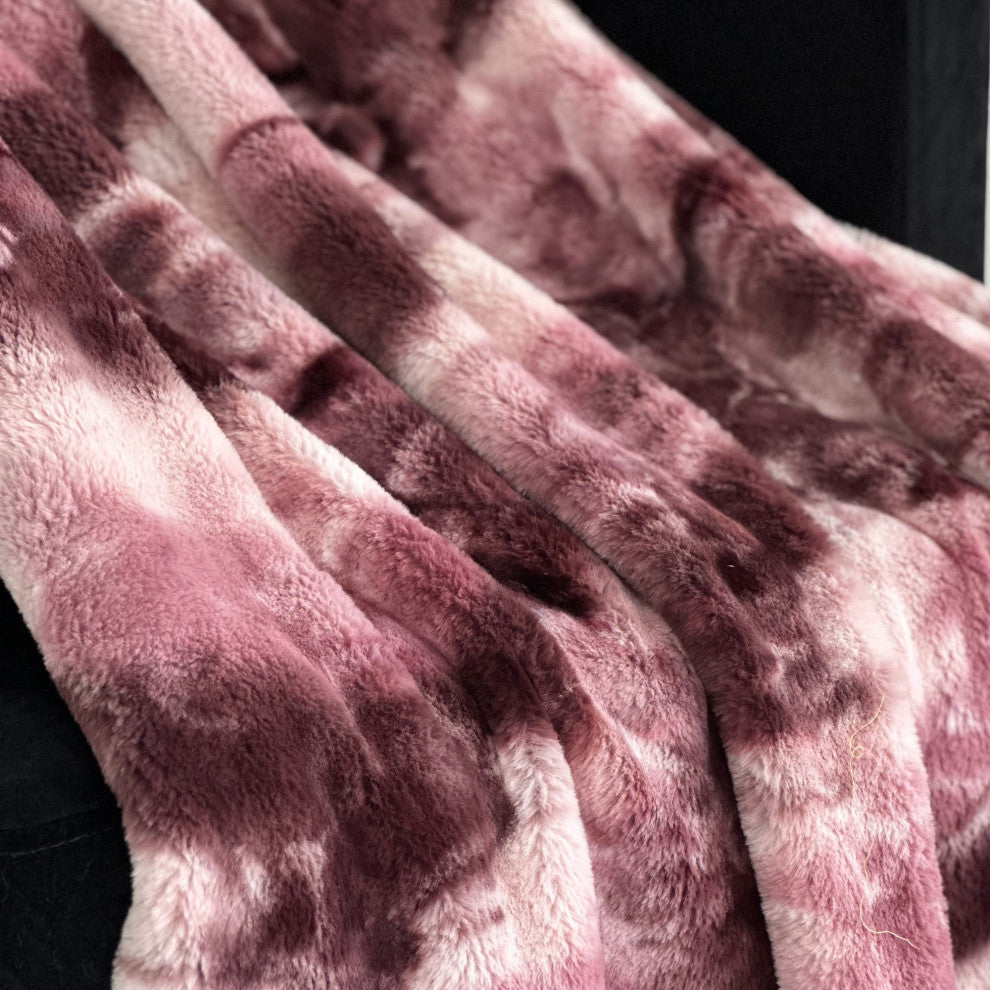Plutus Rose Fureal Faux Fur Luxury Throw Blanket, 96"L x 110"W Queen