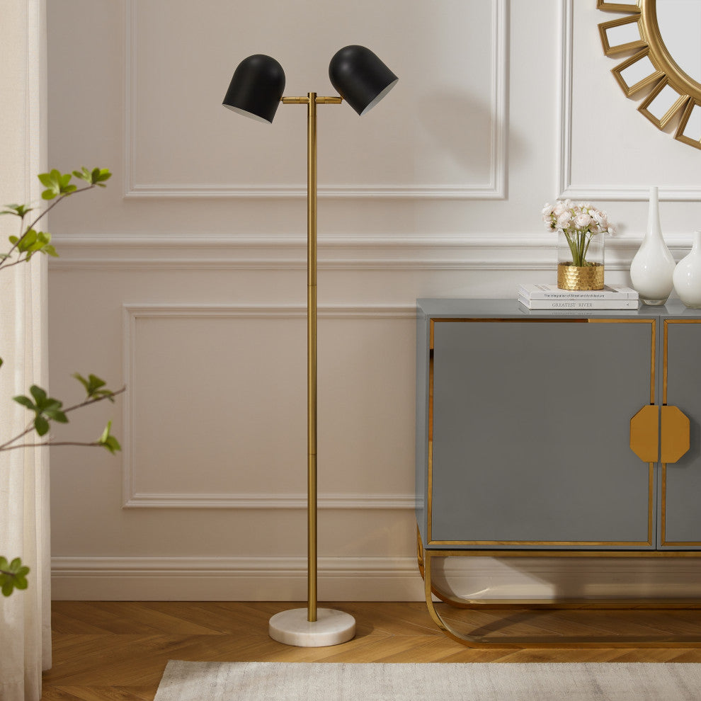 Inspired Home Kailah Floor Lamp, Foot Switch, 2 Lights, Black