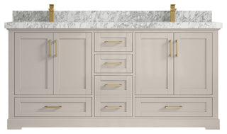 Boston 72" Double Sink Bath Vanity in Fine Grain 2" Carrara Marble