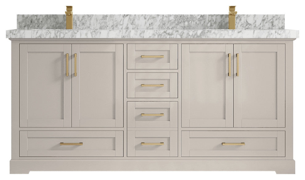 Boston 72" Double Sink Bath Vanity in Fine Grain 2" Carrara Marble