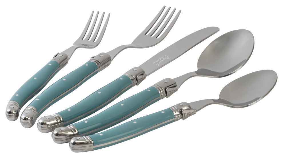 French Home Laguiole 20 Piece Stainless Steel Flatware Service for 4 Aegean Teal