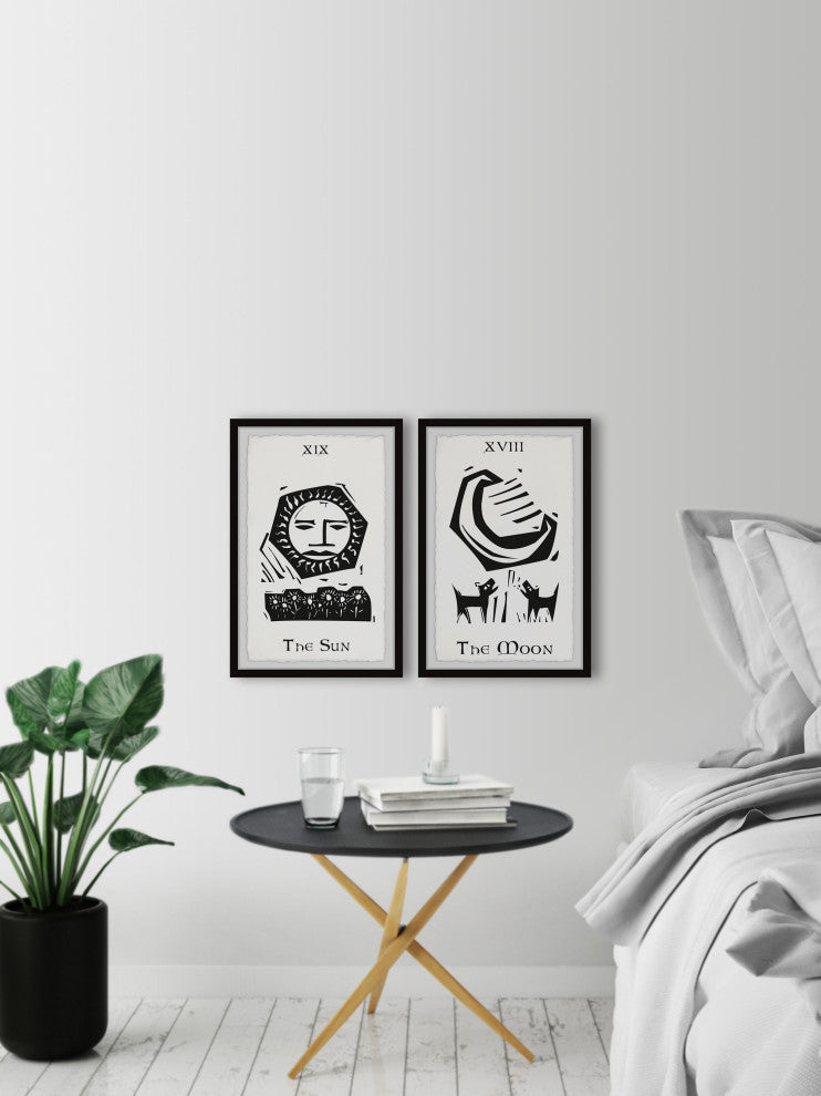 Sun and Moon Tarot Diptych, 2-Piece Set, 12x18 Panels