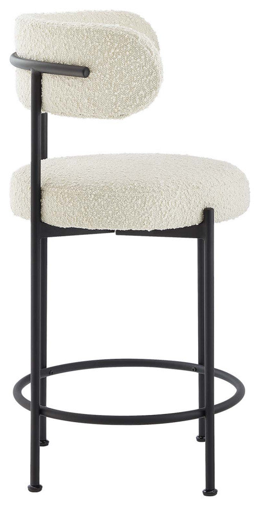 Albie Boucle Fabric Counter Stools - Set of 2 - Ivory Black
