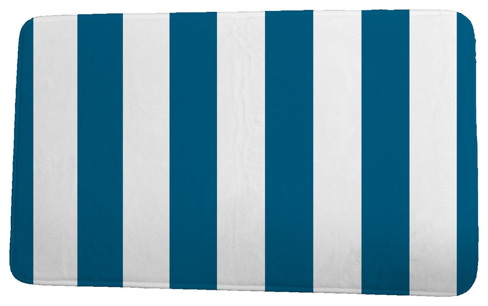 Goals, Gourds, and Gatherings Rugby Stripe Stripe Print Bath Mat, Teal, 21"x34"