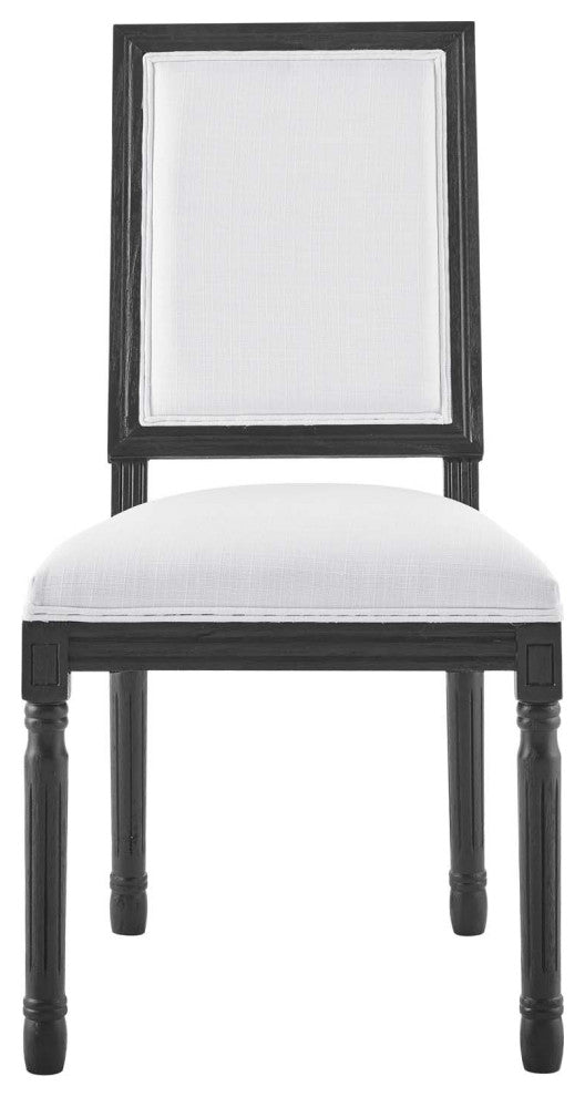 French Vintage Side Dining Chair, Fabric, Wood, Black White, Modern, Cafe Bistro