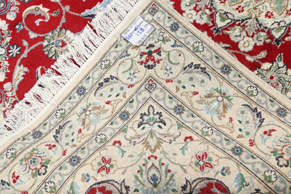 Nain Oriental Traditional Hand-Knotted Persian Area Rug, Red, 8'1"x5'1