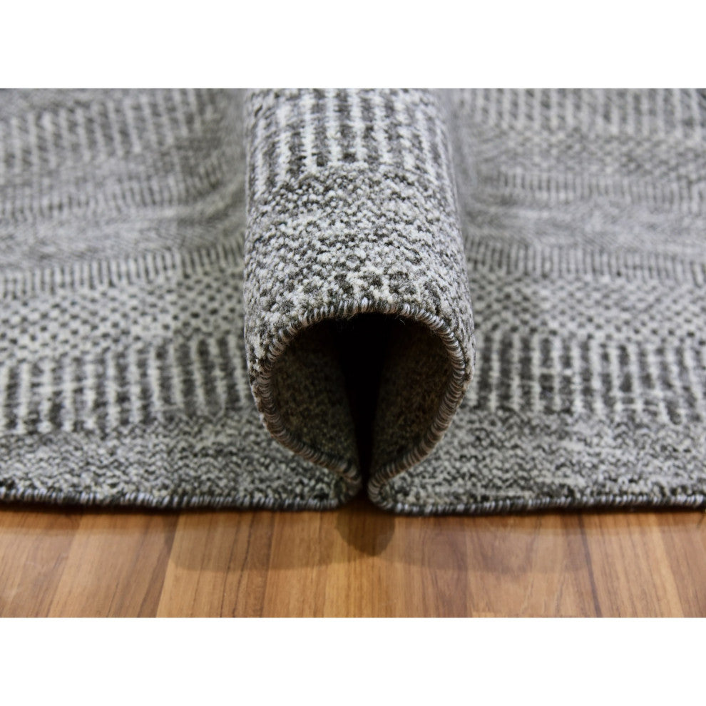 Storm Gray Grass Design Organic Undyed Wool Hand Knotted Round Rug 11'2"x11'2"