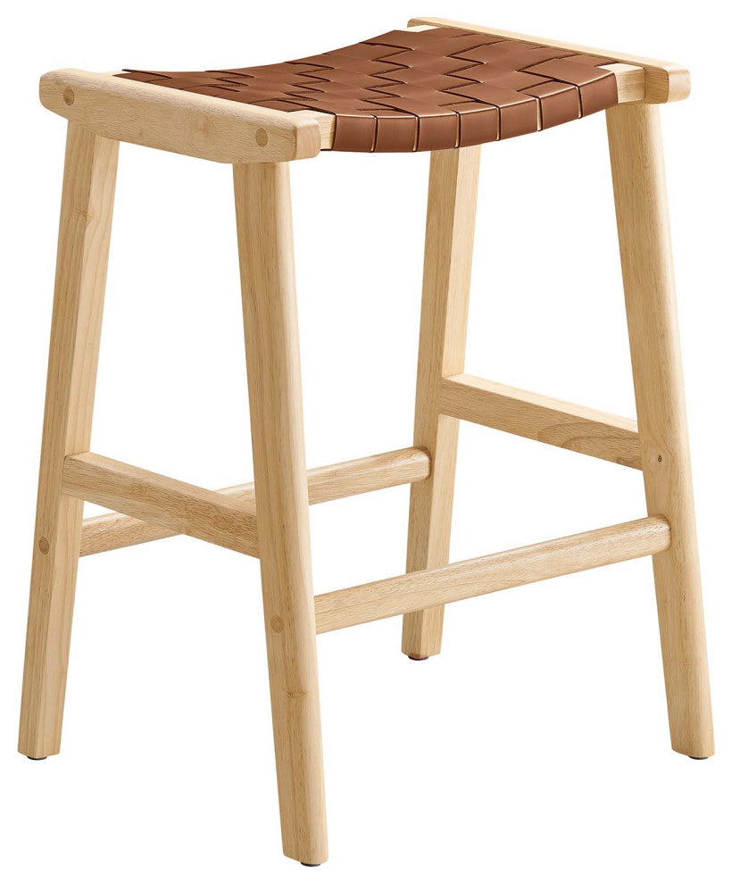 Saoirse Faux Leather Wood Counter Stool - Set of 2 - Natural Brown