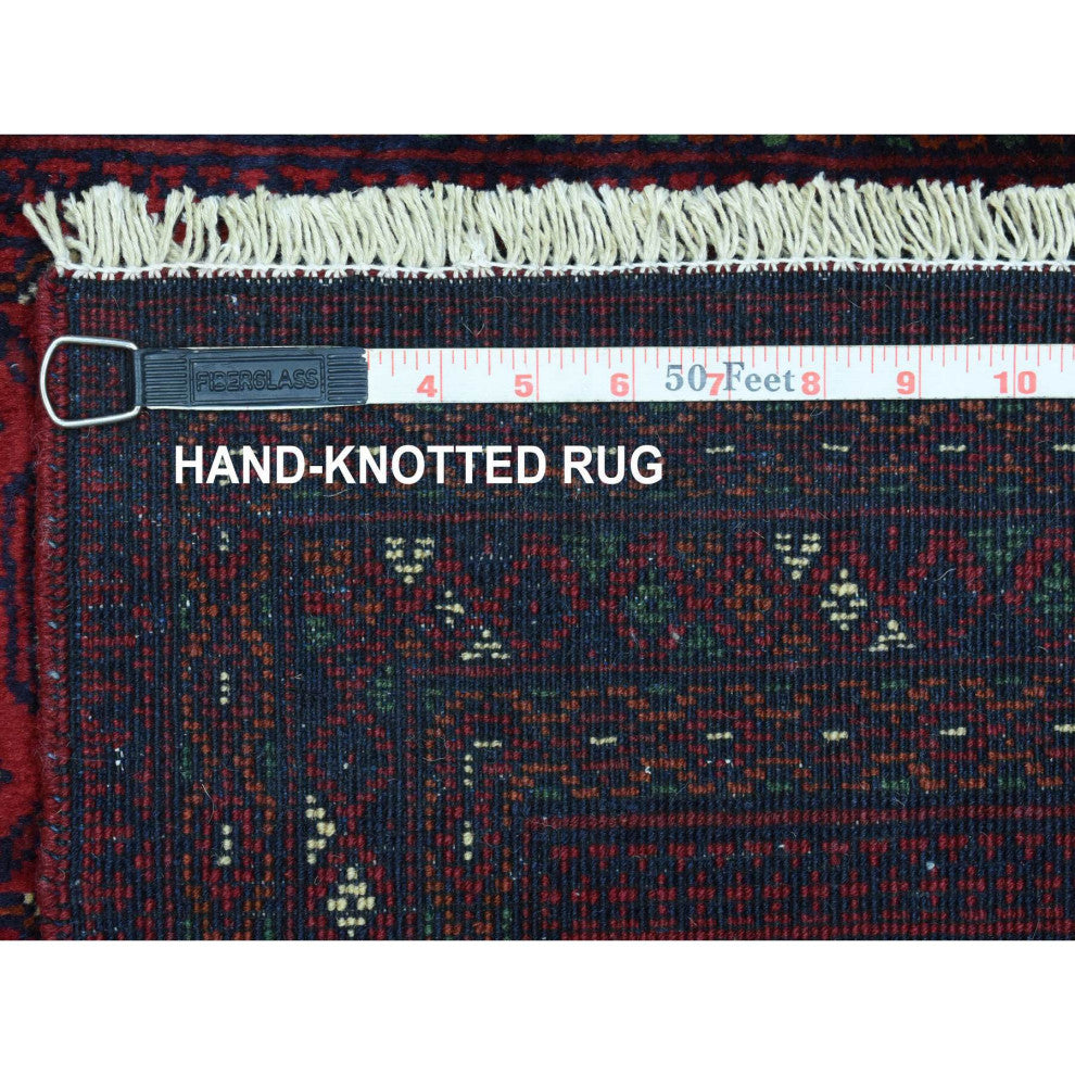 Red Afghan Khamyab Bokara Wool Tribal Hand Knotted Mat Oriental Rug, 2'7"x3'10"