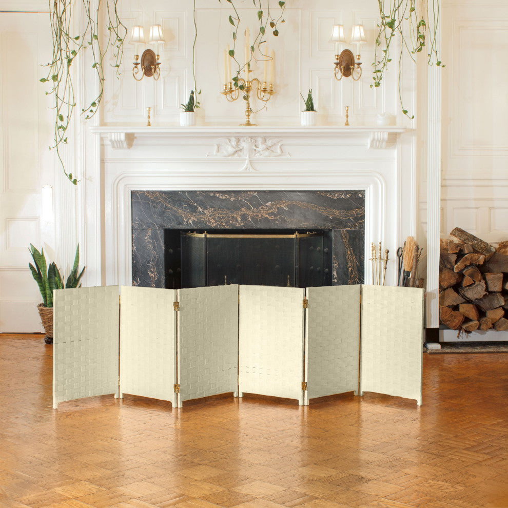 2 ft. Short Woven Fiber Room Divider 6 Panel Cream