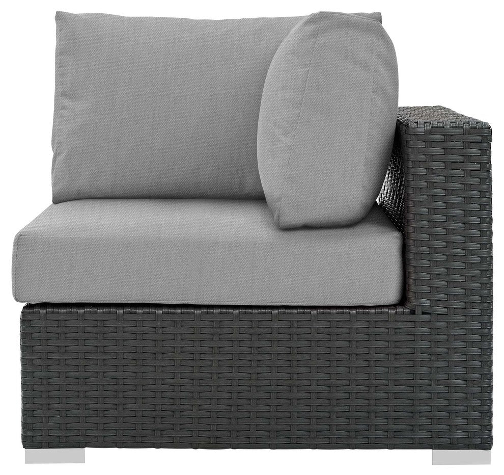Modern Outdoor Sofa Corner Chair, Sunbrella Rattan Wicker, Gray