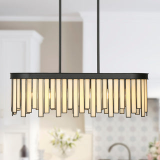 LNC Hemera 6-Light Modern Linear Large Pendant Island Light, White Glass