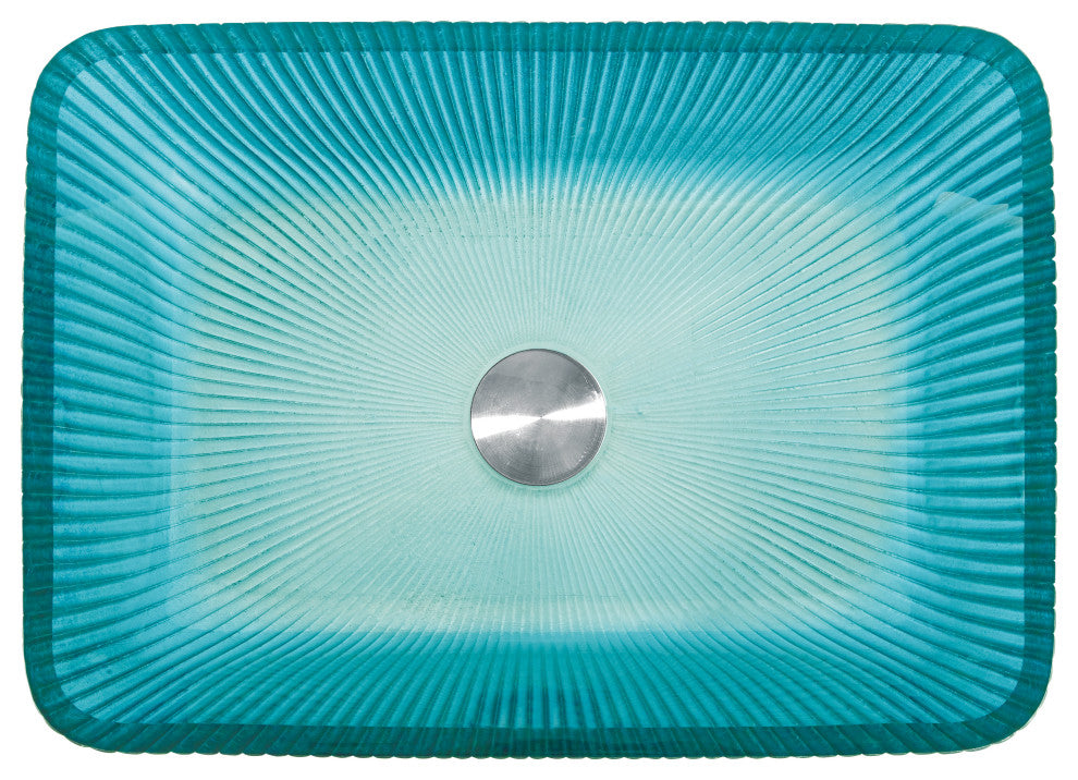 CastelloUSA Arete Rectangular Tempered Glass Vessel Sink Basin, Aqua Blue
