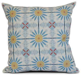 18x18", Geometric, Chaney Outdoor Pillow, Blue