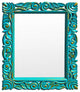 Hand-Carved Rectangular Wooden Wall Mirror in Turquoise Green and Gold Patina