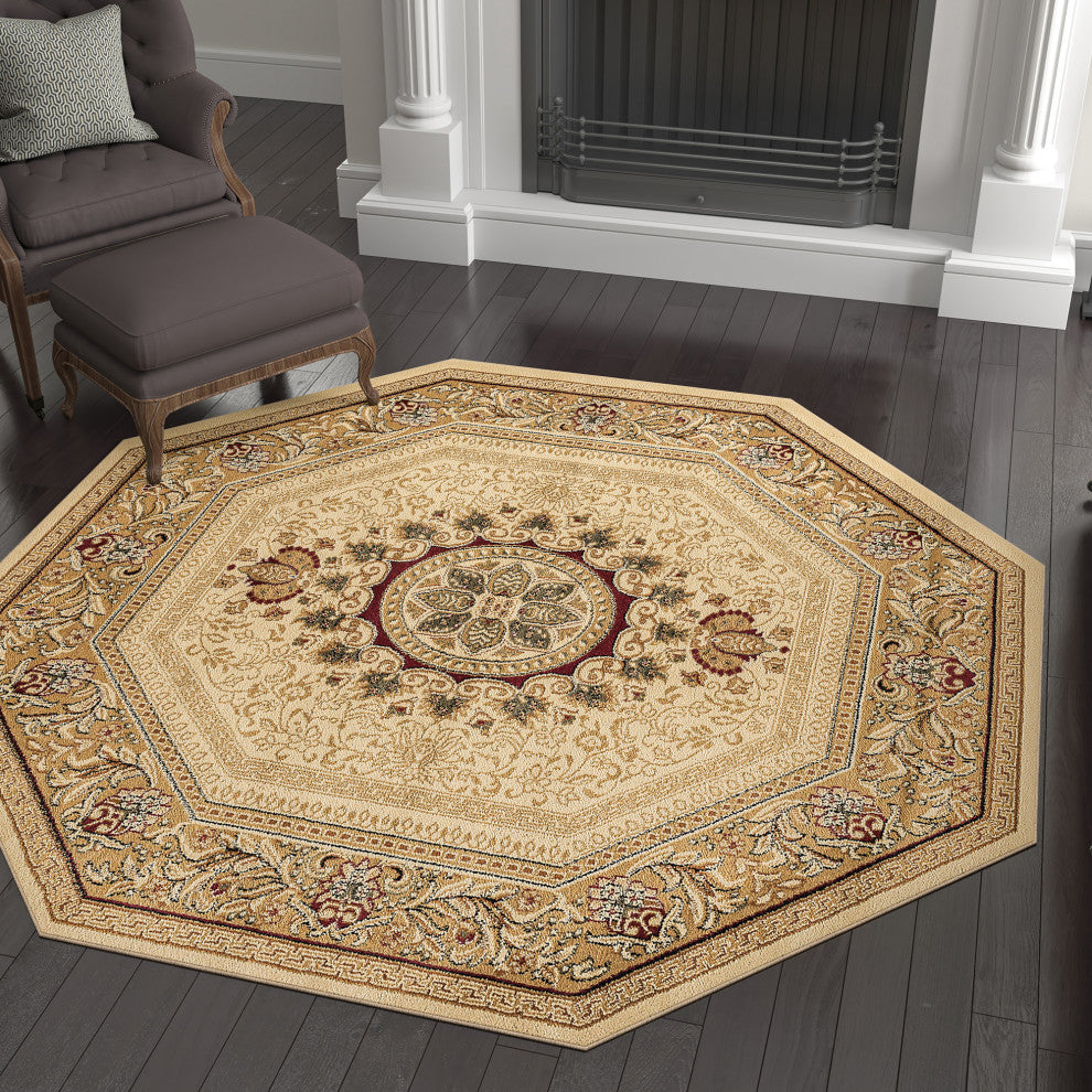 Jayden Traditional Oriental Area Rug, Ivory, 5'3'' Octagon