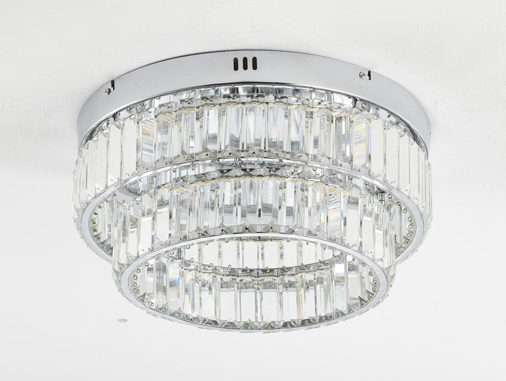 2-Light Chrome Dimmable LED Flush Mount With Clear Crystals