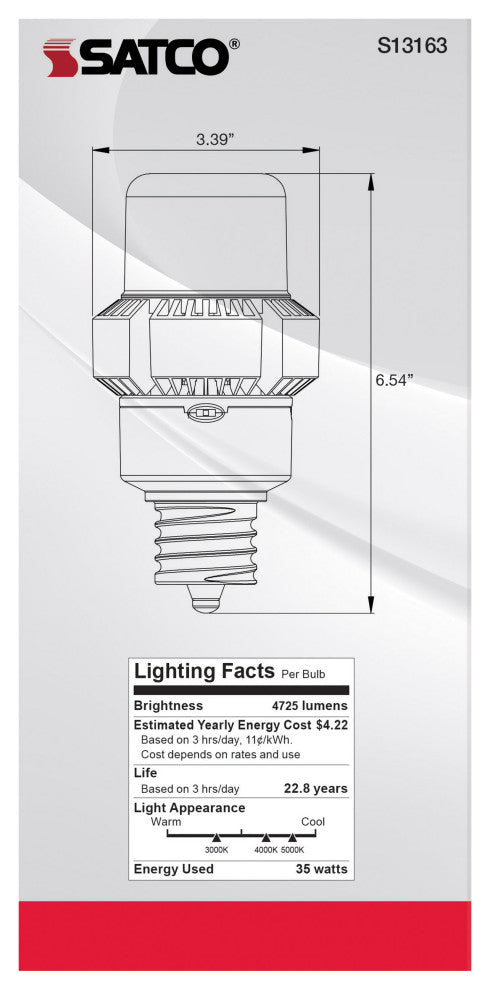 35W, A-Plus 28, LED, CCT Selectable andWage Selectable, Extended Mogul Base