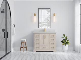 Boston 42" Single Sink Bath Vanity in Fine Grain 2" Carrara Quartz
