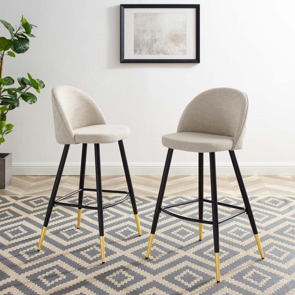 Bar Stool Chair Barstool, Set of 2, Fabric, Metal, Beige, Modern, Bar Pub Bistro