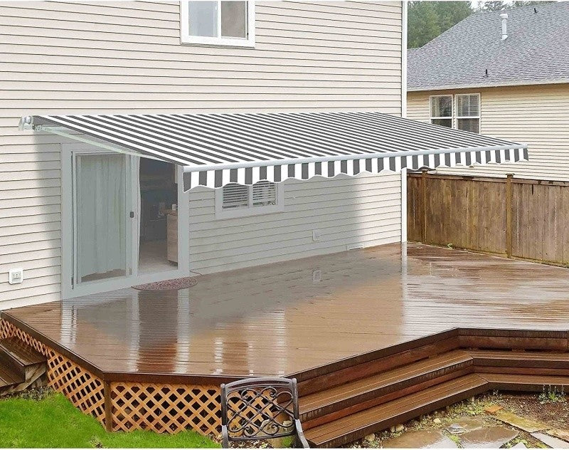 Aleko Retractable Patio Awning, 12'x10', Gray/White