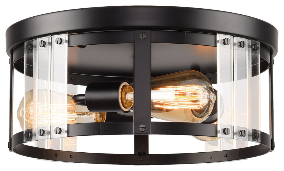 3-light Flush Mount Chandelier with Mental and Acrylic Lampshade