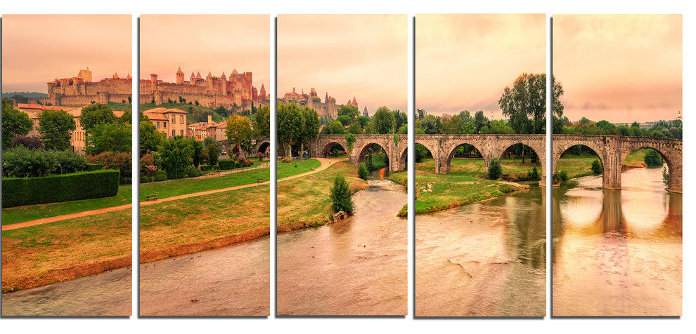 "Cite De Carcassonne" Panorama Landscape Wall Art, 60"x28", 5-Panels