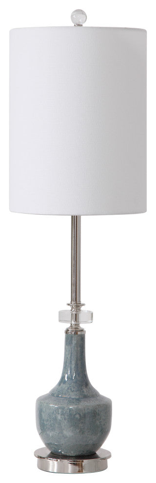 Soft Blue Mottled Ceramic Tall Shade Buffet Lamp Silver Elegant